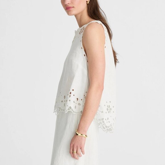 Madewell Embroidered Linen Eyelet Floral High Low Swingy Tank White Size L NWT - Picture 2 of 7